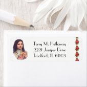 St. Therese de kleine bloem rode rozen Etiket (Insitu)