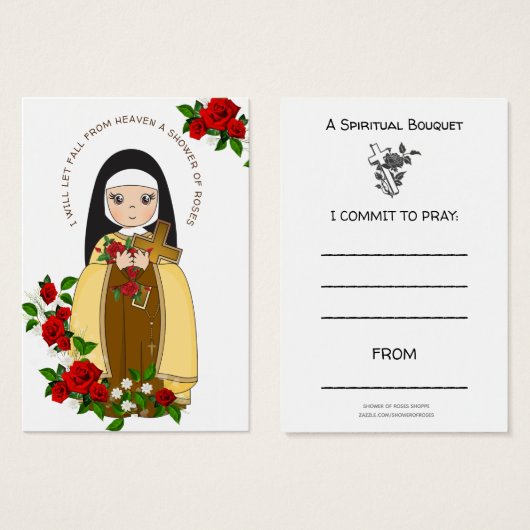 St. Therese Jesus  Spiritual Bouquet Prayer Roses (Devant & derrière)