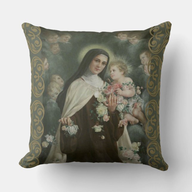 St. Therese Little Flower Angels Cherubs Rozen Kussen (Voorkant)