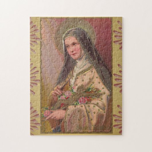 St. Therese Little Flower Crucifix Rozen Border Legpuzzel (Verticaal)