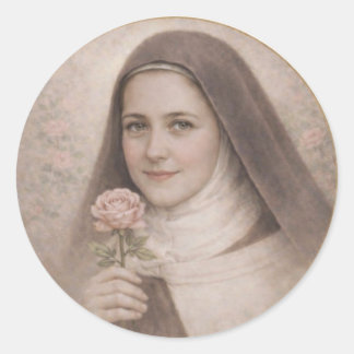 St. Therese of Lisieux holding pink rose Ronde Sticker