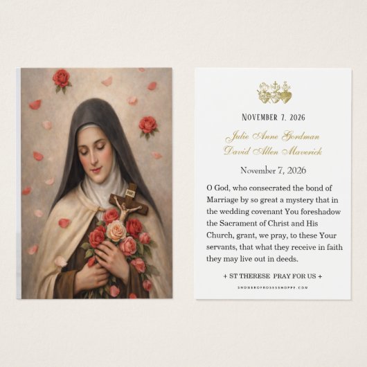 St Therese of Lisieux Wedding Prayer Card (Devant & derrière)