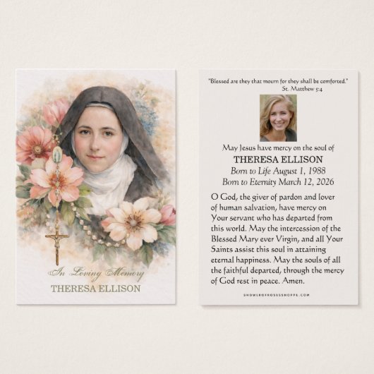 St. Therese Rosary Floral Funeral Prayer Memorial  (Devant & derrière)