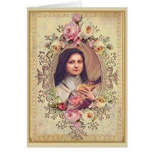St. Therese Rozen Crucifix  Gold Border