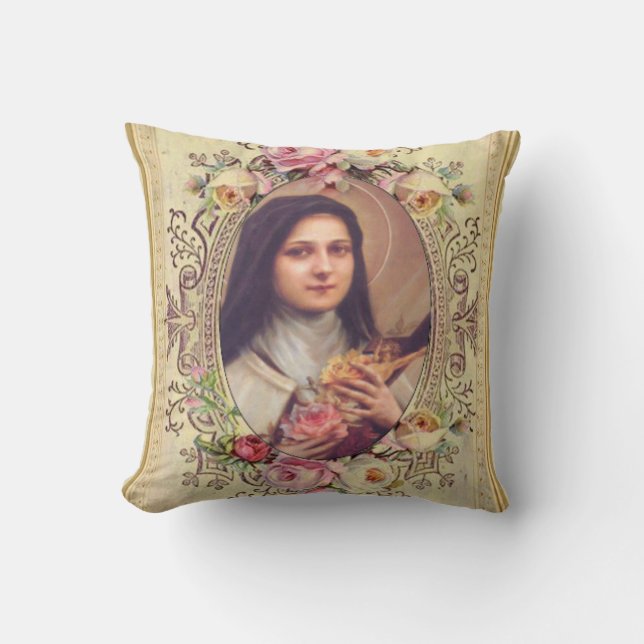 St. Therese the Little Flower Rozen Crucifix Kussen (Voorkant)
