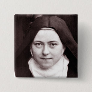 ST THERESE VAN LISIEUX, DE KLEINE BLOEM, VIERKANTE BUTTON 5,1 CM