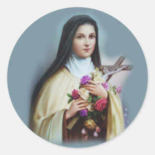 St. Therese van Lisieux met kruisbeeld/roos sticke Ronde Sticker