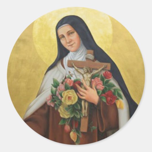 St. Therese van Lisieux met kruisbeeld/roos sticke Ronde Sticker (Voorkant)