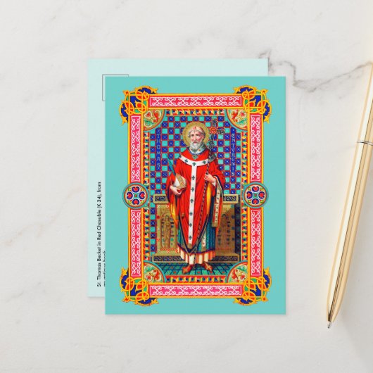 St. Thomas Becket in Red Chasuble (K 34) Briefkaart (Voorkant / Achterkant in situ)