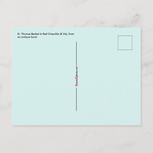 St. Thomas Becket in Red Chasuble (K 34) Briefkaart (Achterkant)