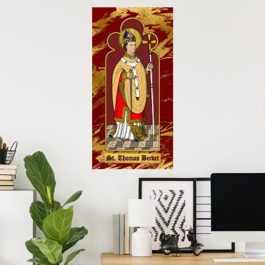 St. Thomas Becket met zwaard (M 033; gekleurd) Poster (Thuiskantoor)