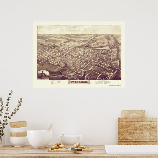 St. Thomas, ON, Canada Panoramic Map - 1896 Poster (Keuken)