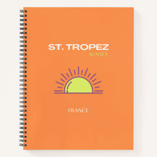 St. Tropez, Frankrijk, Sunset, Travel Art, Oranje Notitieboek