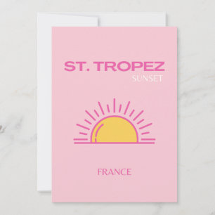 St. Tropez, Frankrijk, Sunset, Travel Art, Pink Bedankkaart