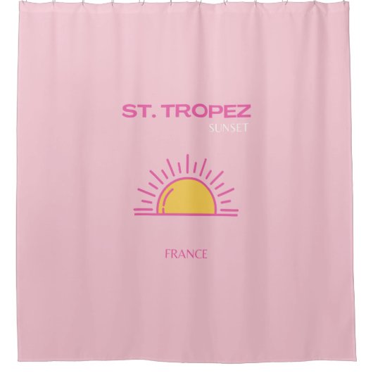 St. Tropez, Frankrijk, Sunset, Travel Art, Pink Douchegordijn (Voorkant)