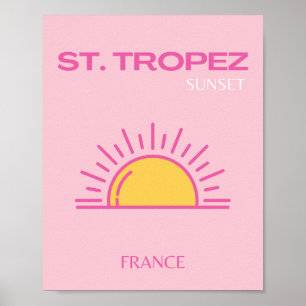 St. Tropez, Frankrijk, Sunset, Travel Art, Pink Poster