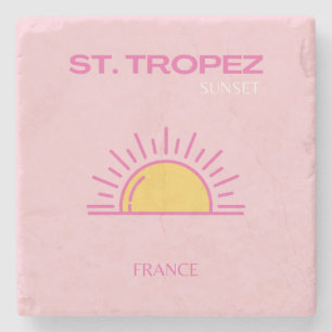 St. Tropez, Frankrijk, Sunset, Travel Art, Pink Stenen Onderzetter