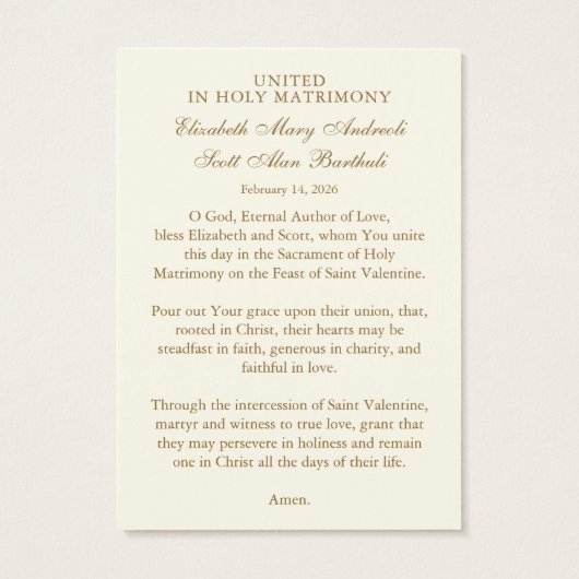St. Valentine Catholic Wedding Prayer Card (Dos)