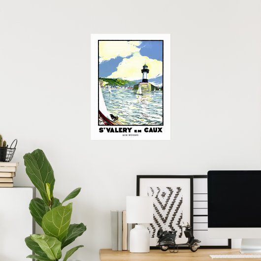 St. Valery en cayx, water, vuurtoren, zeilboot Poster (Thuiskantoor)
