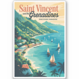 St Vincent en de Grenadines Landschap Retro Sticker