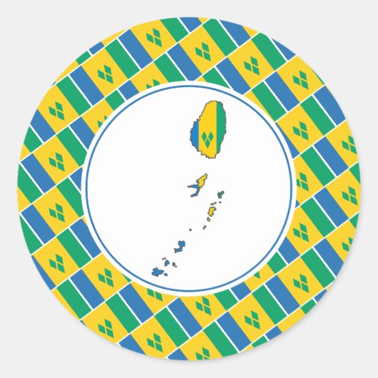 ST VINCENT FLAG Stylish Vincentive Map Ronde Sticker (Voorkant)