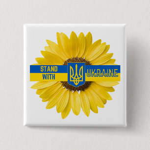 Sta met Oekraïense zonnebloem en drietand Button