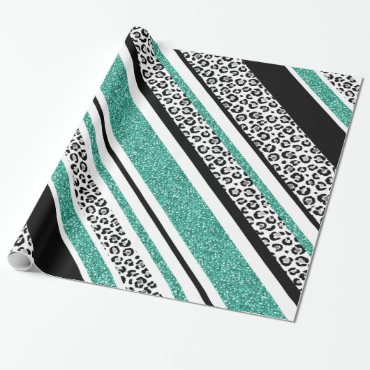 Staafjes met blauwe faux glitter leopard cadeaupapier (Uitgerold)