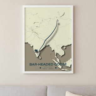 Staafkoppige ganzenmigratiekaart – minimalistisch poster