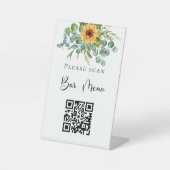 Staafmenu QR-code zonnebloemen eucalyptusgroen Reclamebord Met Voetstuk (Voorkant)