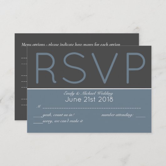 Staal Blauw RSVP Modern met Menu Selecties (Voorkant / Achterkant)