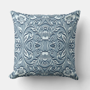 Staal Blauw Symmetrische Embossed Floral Design Kussen