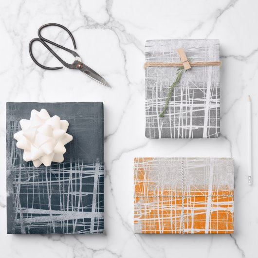 Staal blauw wit oranje grijs modern abstract inpakpapier vel (Voorkant)