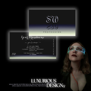 Staal Blauw Zwart Wit Gradiënt Schaduw Monogram Visitekaartje