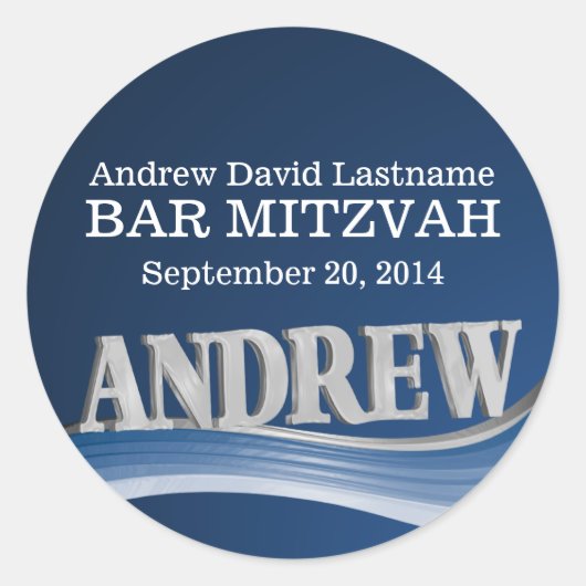 Staal Blauwe Golf met Naam Ronde Sticker (Voorkant)