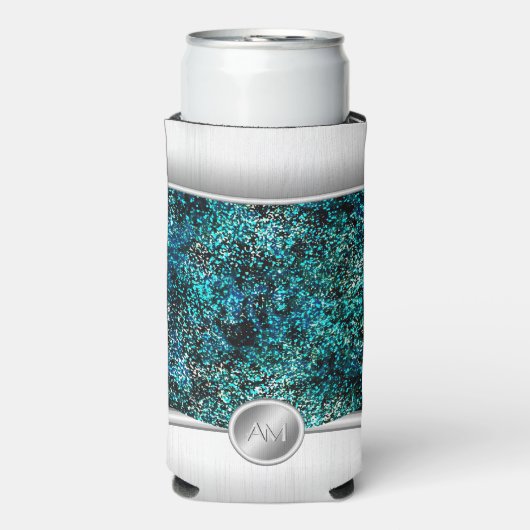 Staal en groen glitter monogram telefoonhoesje (Seltzer Voorkant)