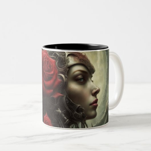 Staal en rozen 005 tweekleurige koffiemok (Voorkant rechts)