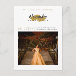 Staal grijs en gouden foto Quinceanera Uitnodiging Briefkaart