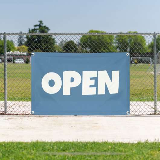 Staalblauw OPEN Banner (Insitu)
