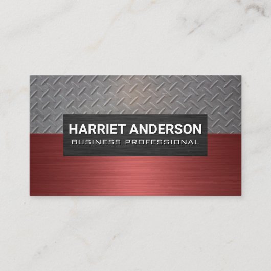 staalpatroon | Rood metaal geborsteld Visitekaartje (Voorkant)