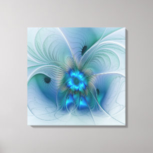 Staande ovaties, abstract blauw turquoise fractaal canvas afdruk