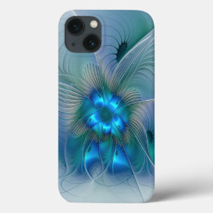 Staande ovaties, abstract blauw turquoise fractaal iPhone 13 hoesje