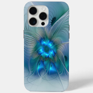 Staande ovaties, abstract blauw turquoise fractaal iPhone 15 pro max hoesje