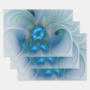 Staande ovaties, abstract blauw turquoise fractaal inpakpapier vel