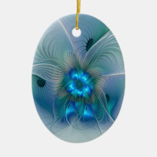 Staande ovaties, abstract blauw turquoise fractaal keramisch ornament