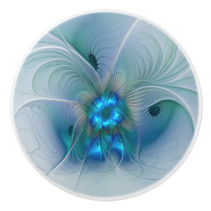 Staande ovaties, abstract blauw turquoise fractaal keramische knop