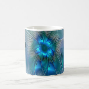Staande ovaties, abstract blauw turquoise fractaal koffiemok