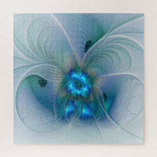 Staande ovaties, abstract blauw turquoise fractaal legpuzzel
