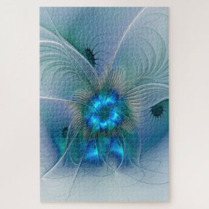 Staande ovaties, abstract blauw turquoise fractaal legpuzzel