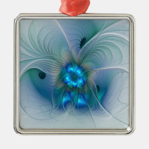 Staande ovaties, abstract blauw turquoise fractaal metalen ornament