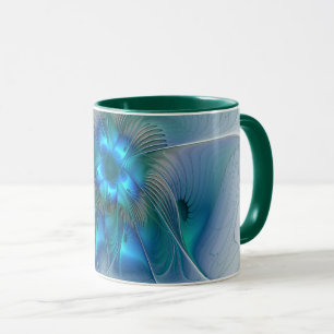Staande ovaties, abstract blauw turquoise fractaal mok